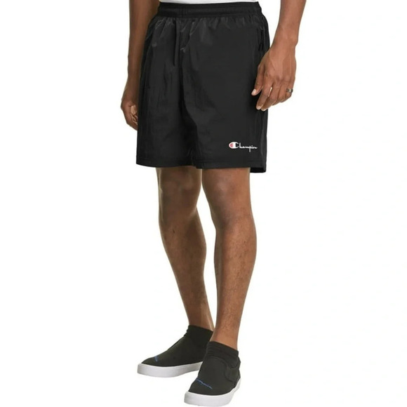 Champion 6 Inch Logo Embroidered Nylon Black Warm Up Swishy Short Size XXL - Picture 2 of 6